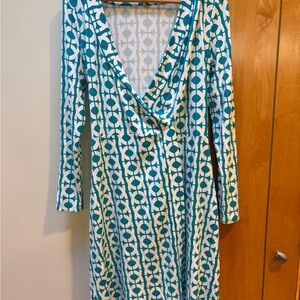 Banana Republic small Teal & White Geometric Wrap Dress - Women's